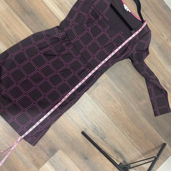Boden 6 Eliza Ponte Sheath Dress Purple Windowpane Cotton V Neck Long Sleeves - Picture 10 of 11